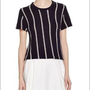 Theory Emmeris Ibisco Navy Striped Short Sleeve Sweater